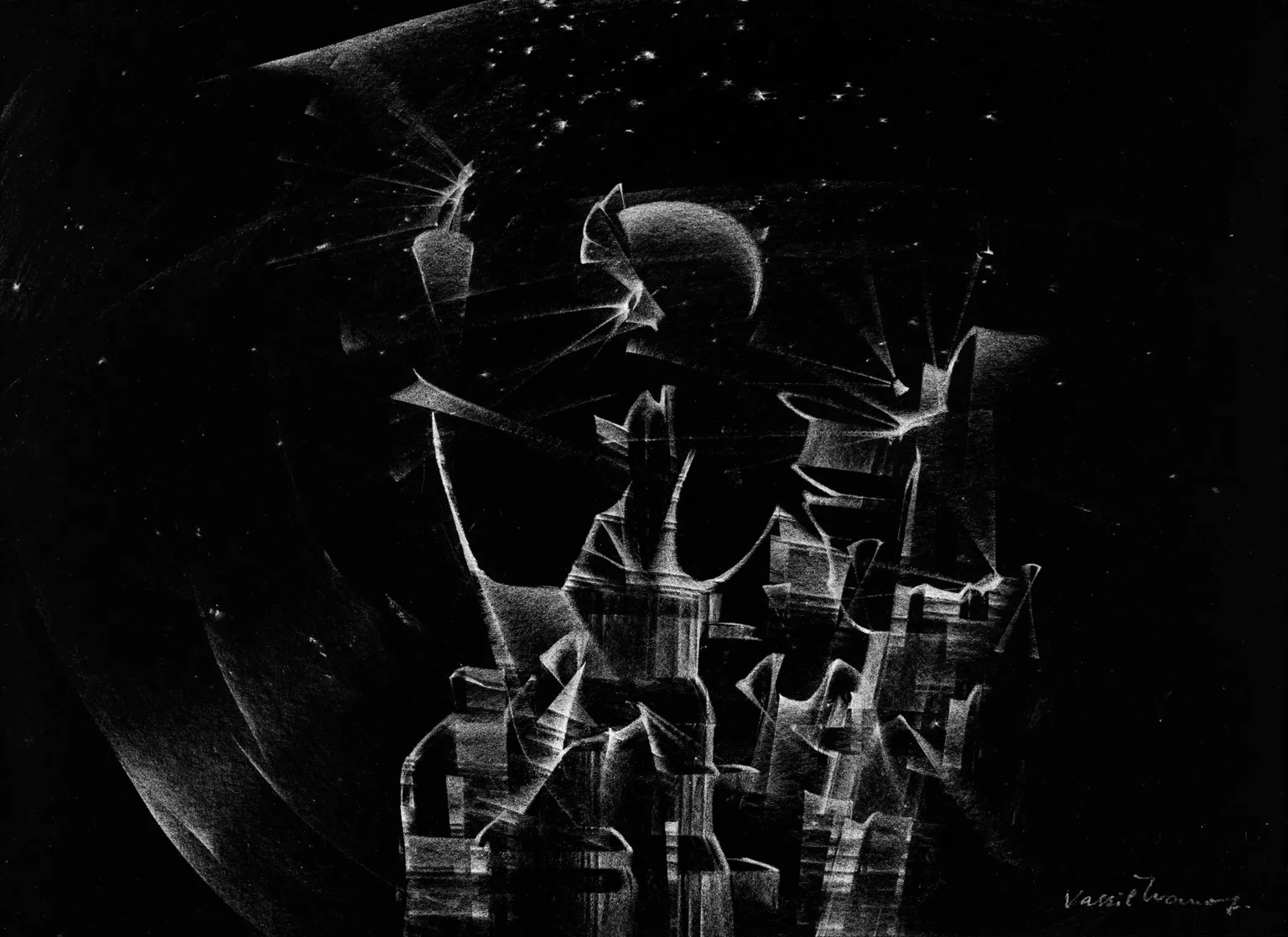 #311/340×240 mm white chalk on paper #311/340x240 mm white chalk on paper